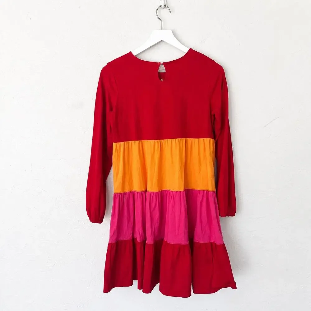 Hanna Andersson Girls 160 14-16 Rainbow Colorblock Tiered Cotton Twirl Dress